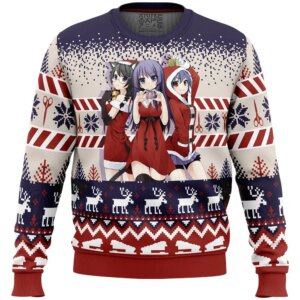 Santa Hitagi, Tsubasa, and Suruga Bakemonogatari Ugly Christmas Sweater