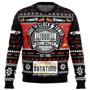 Save The Clock Tower Back To The Future Ugly Christmas Sweater