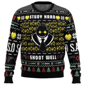 Study Hard Shoot Well Assassination Classroom Ugly Christmas Sweater